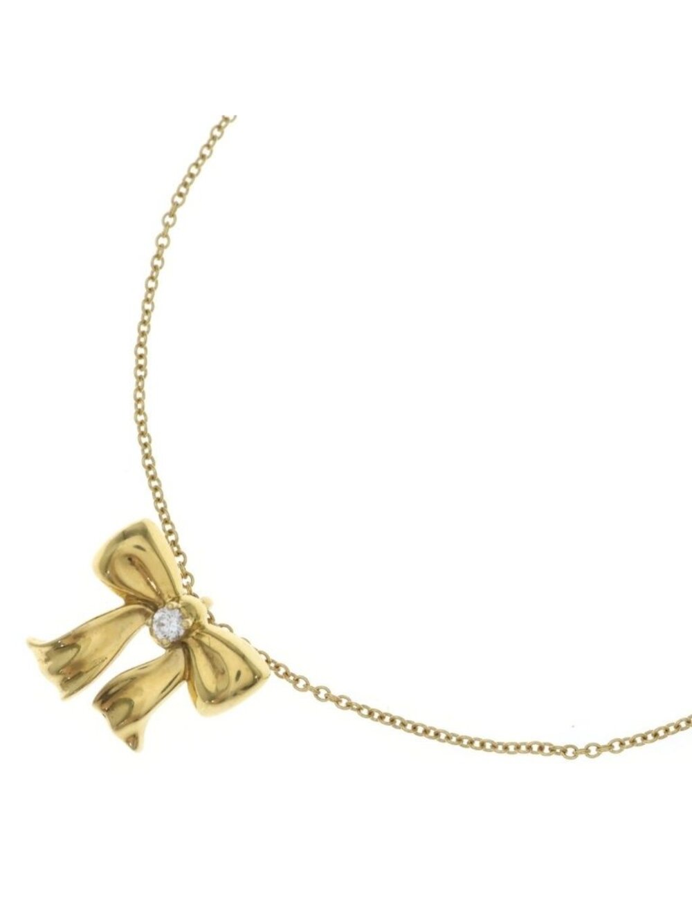 Tiffany & Co 18k Yellow Gold Blue Box Bow Diamond Ribbon Motif Chain Necklace
